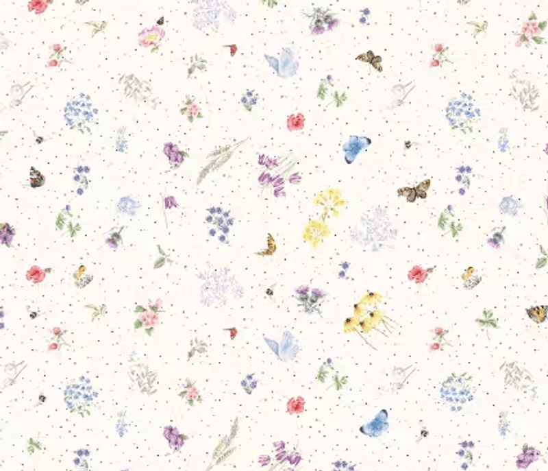 Cream Flowers And Butterflies